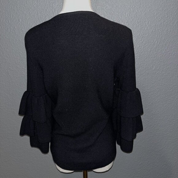 J. McLaughlin Black Italian Merino Wool Ruffle Sleeve Sweater Size S EUC - Picture 5 of 8